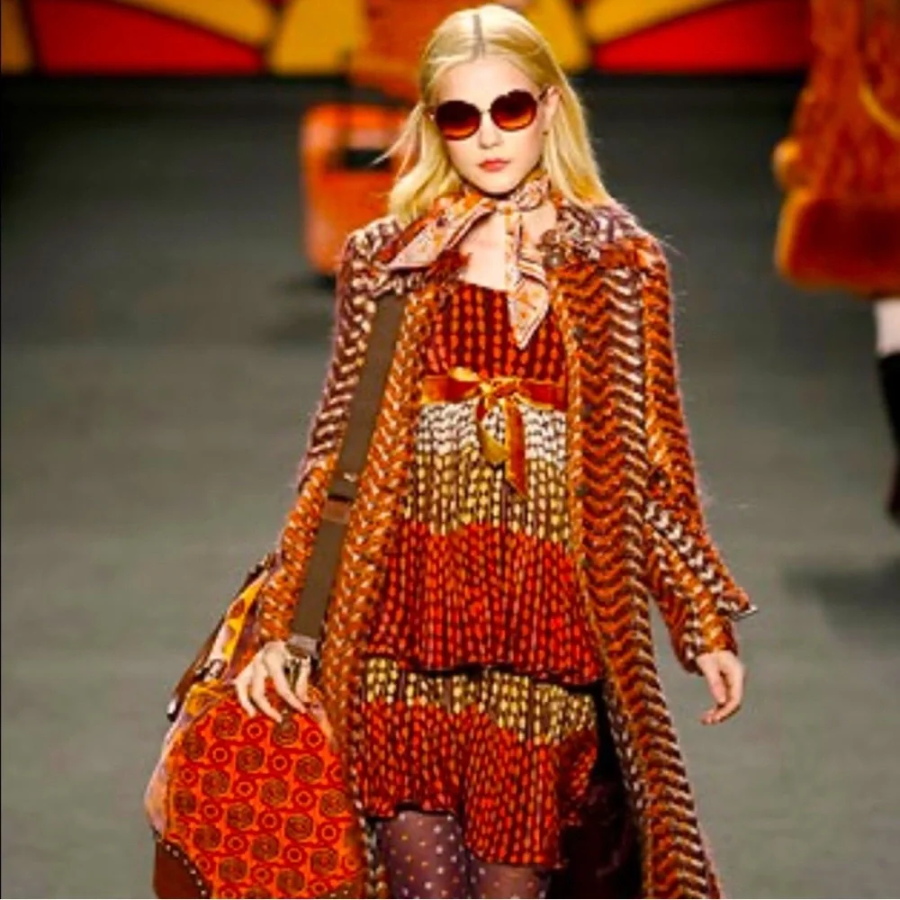 Anna Sui Fall 2006 Burnt Orange Woven Wool Coat RARE size 8 - Picture 6 of 8